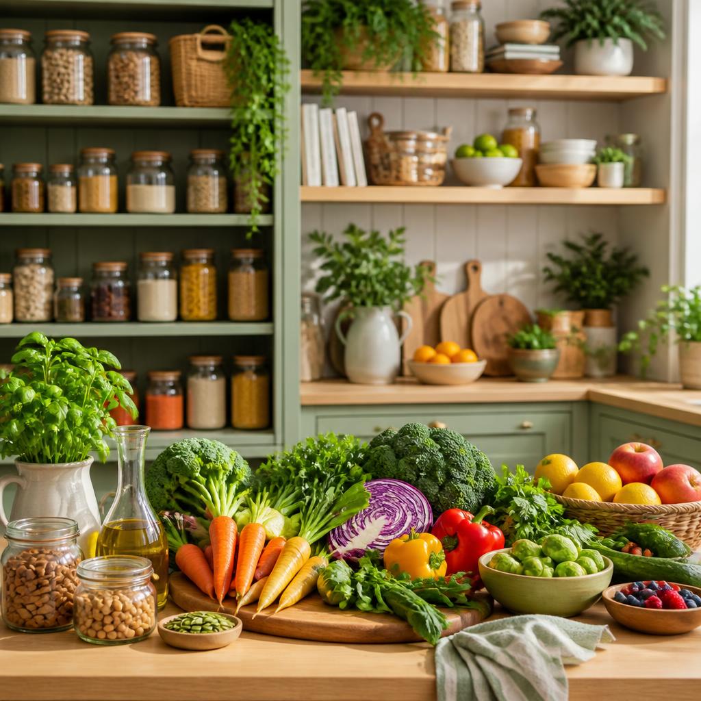 Fresh pantry ingredients and colorful produce ready to cook
