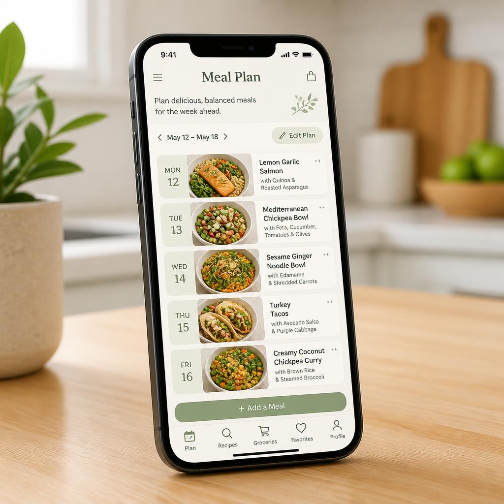 A smartphone displaying the Table Together Meals app with a weekly meal plan
